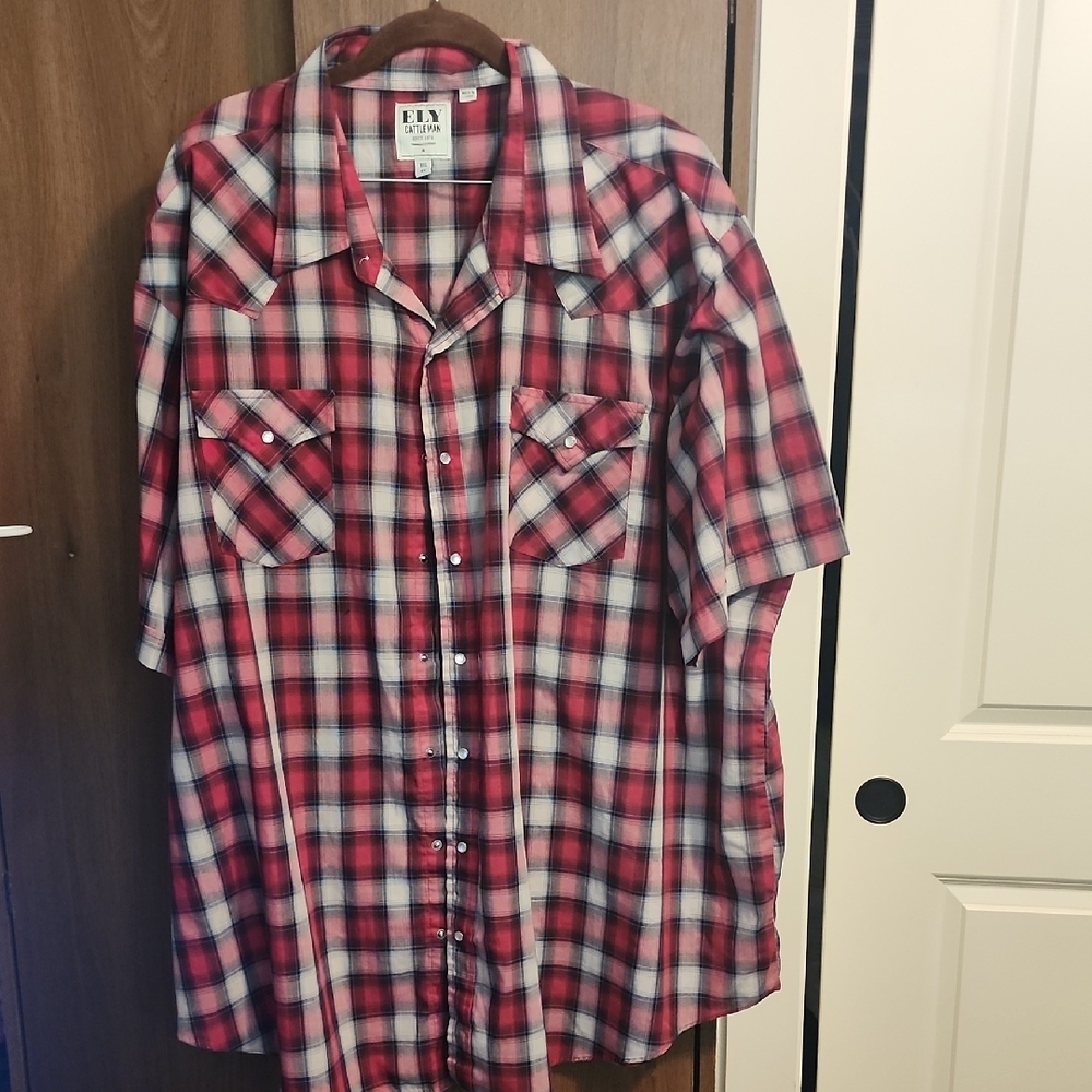 Vintage Ely Cattlemen Black Red Tinsel Plaid Pearl Snap Western Mens 4X